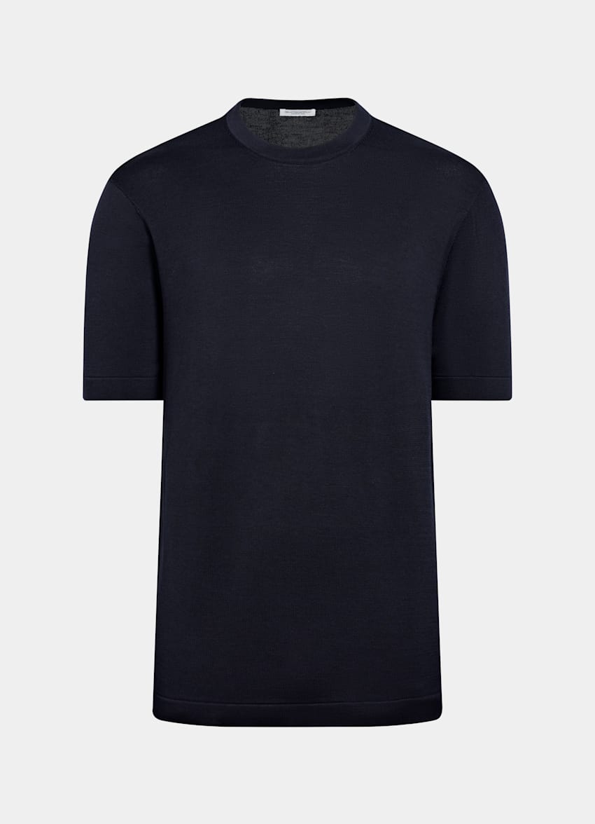 SUITSUPPLY Kalifornische Baumwolle und Maulbeerseide T-Shirt Rundhals Kurzarm navy